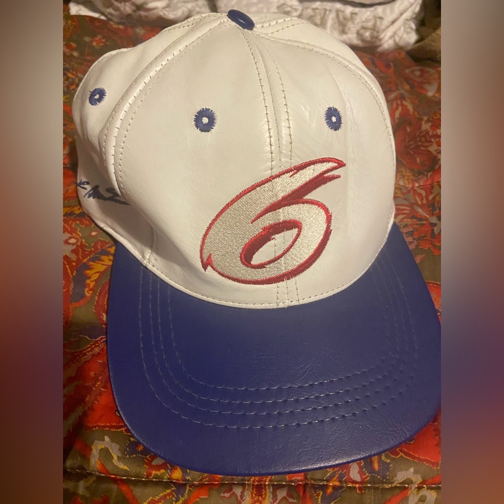 White and Blue Cap with Red Embroidery